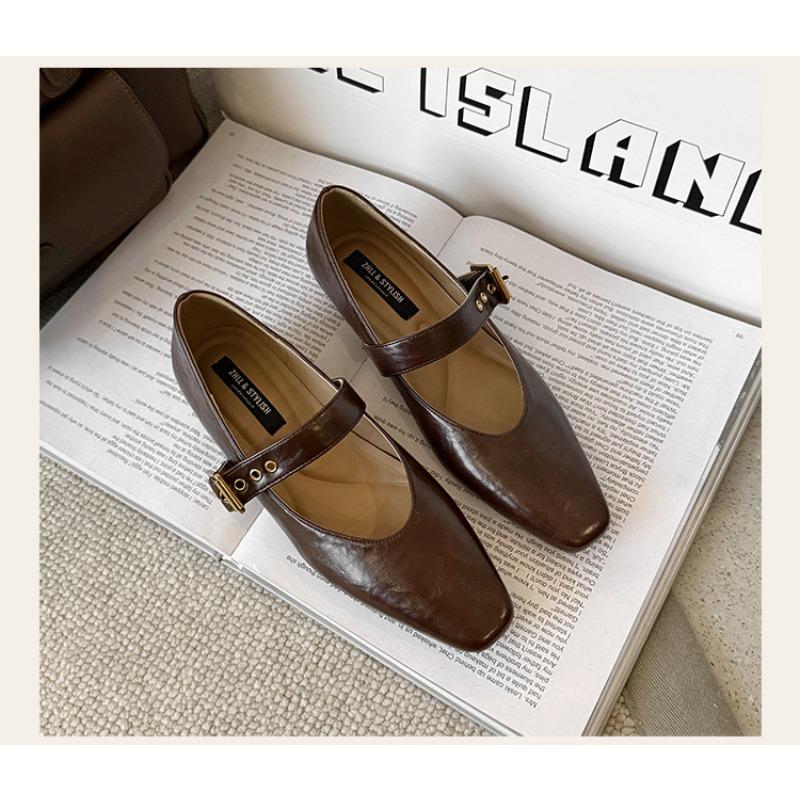 

Retro oneword buckle, daily commuting single shoes, women s forefoot fattened and widened largesize women s shoes 45 коричневий