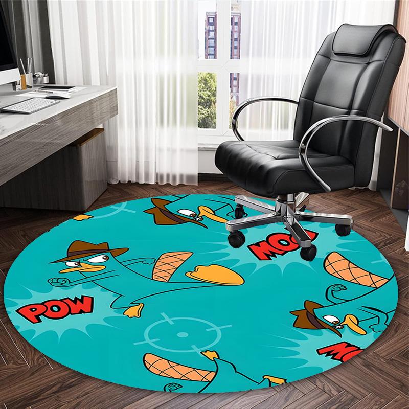 1pc Phineas and Ferb1 Carpet, Round Rug, Comfortable, Suitable for Entryways, Living Rooms, Office, And Bedrooms, Christmas Decoration