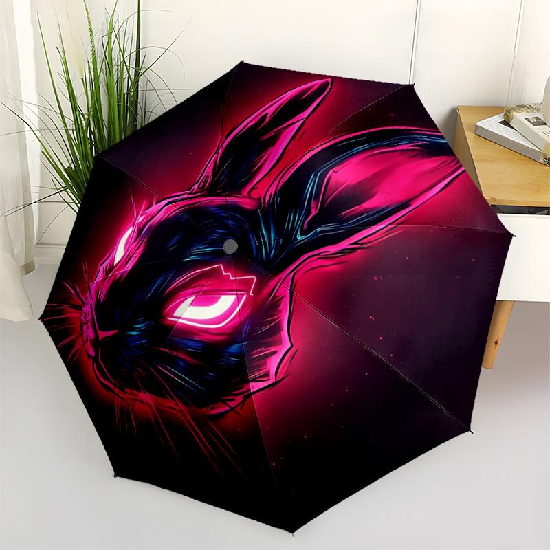 

1pc Neon Bunny Automatic Open/Close Folding Umbrella - Compact 8-Rib Design, Daily Use, Perfect Gift for Friends & Family yy260327097
