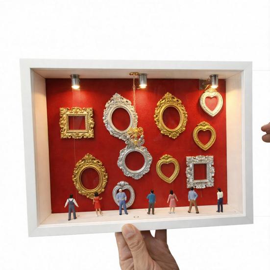 DIY Mini muzeum siluetní krabička s malými rámečky figurka světlo personalizovaný fotorámeček stínová krabička výročí svatba narozeninová dekorace