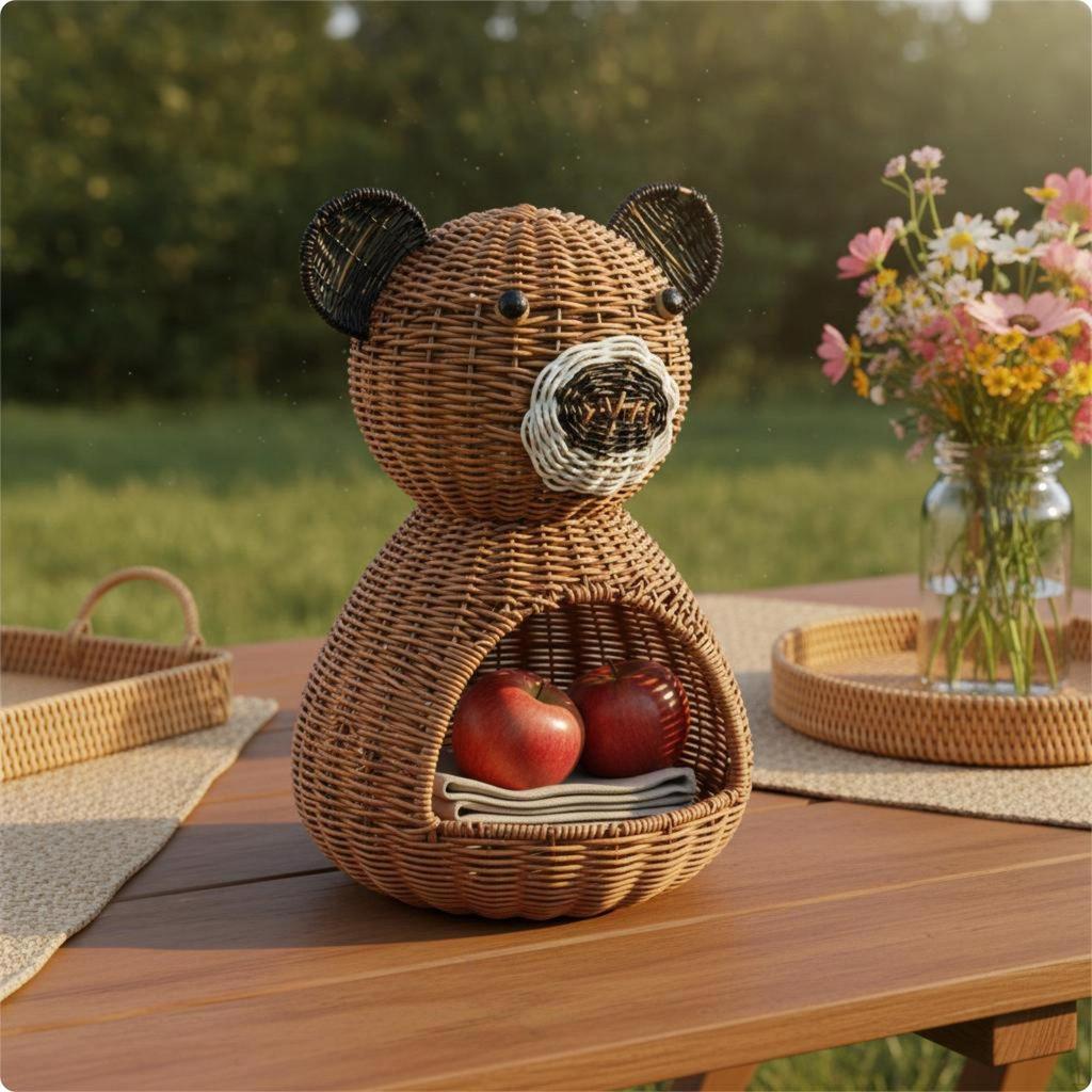 animal Shaped Basket Large Capacity Faux Rattan Sturdy Woven Storage Bin for