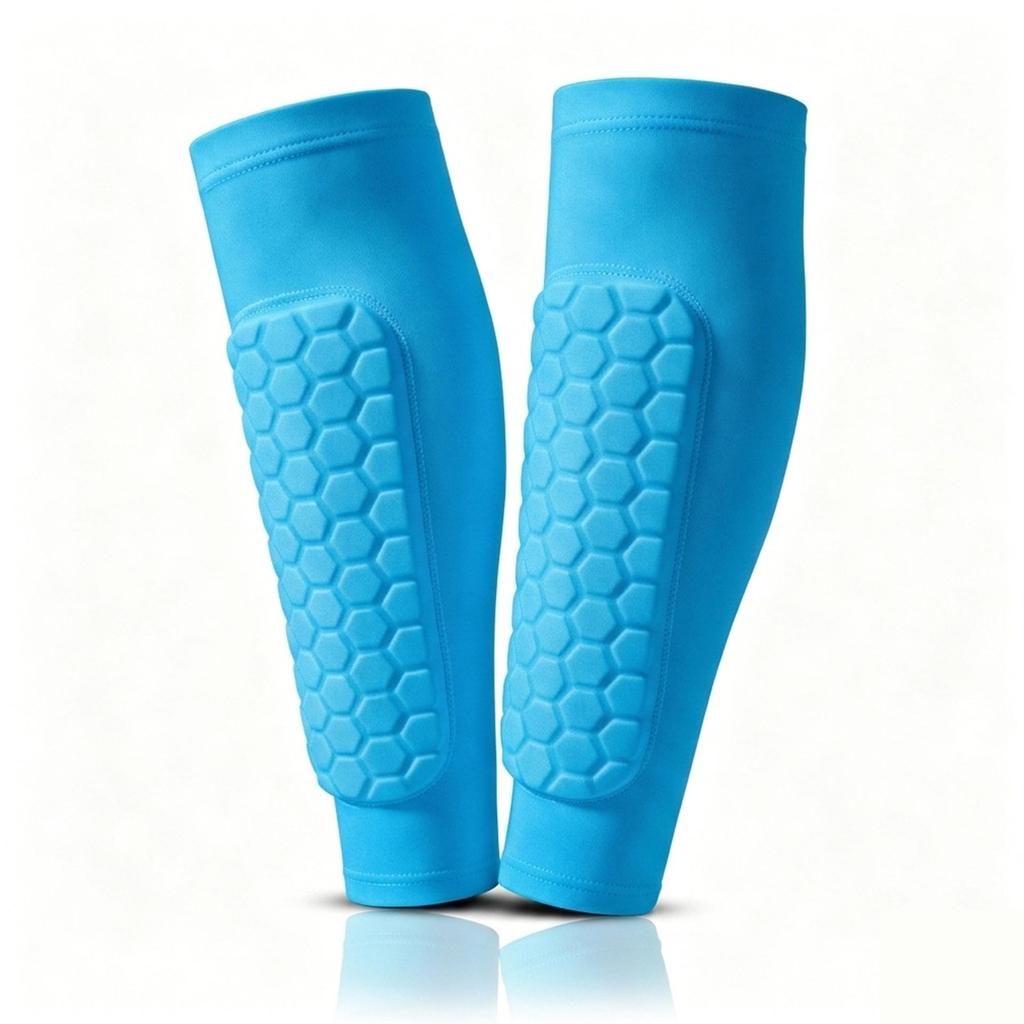 Men's Honeycomb Calf Guard Socks with Anti-Collision Shin Protection for Football and Basketball.