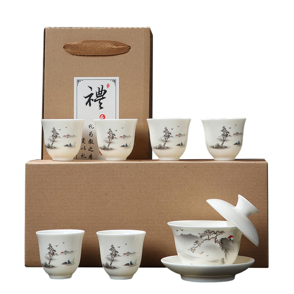 Premium Porcelain Gai Wan Tea Set For Home Traditional Chinese Brewings Household Hand Grasp Bowl Set For Household