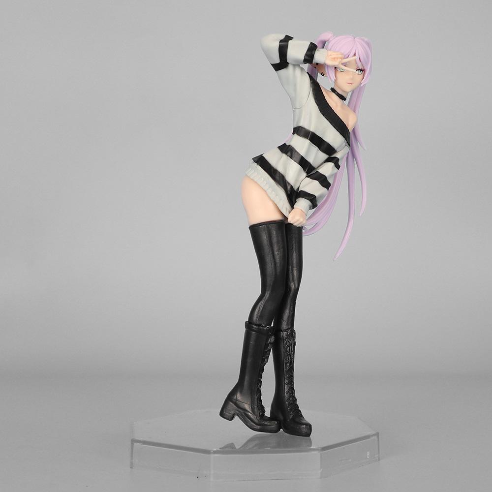 18Cm Anime Collectible Figure - Frieren Beyond Journey'S End Casual Striped Outfit Victory Pose Pvc Model Statue Desktop Gift