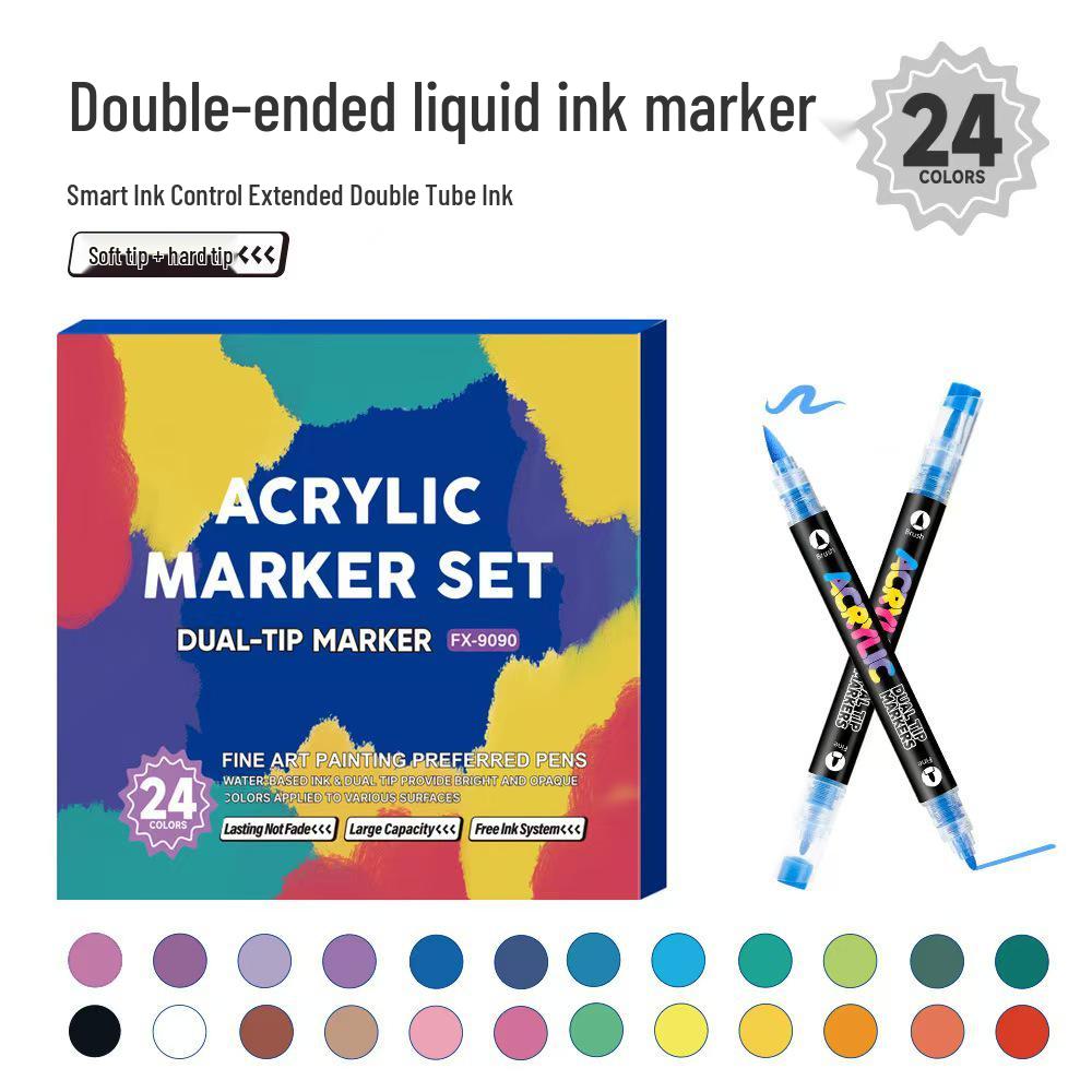 Doppelspitzen-Flüssigacryl- und Aquarellstift-Set für Glasmalerei - Wasserdicht, Weiche & Harte Spitzen