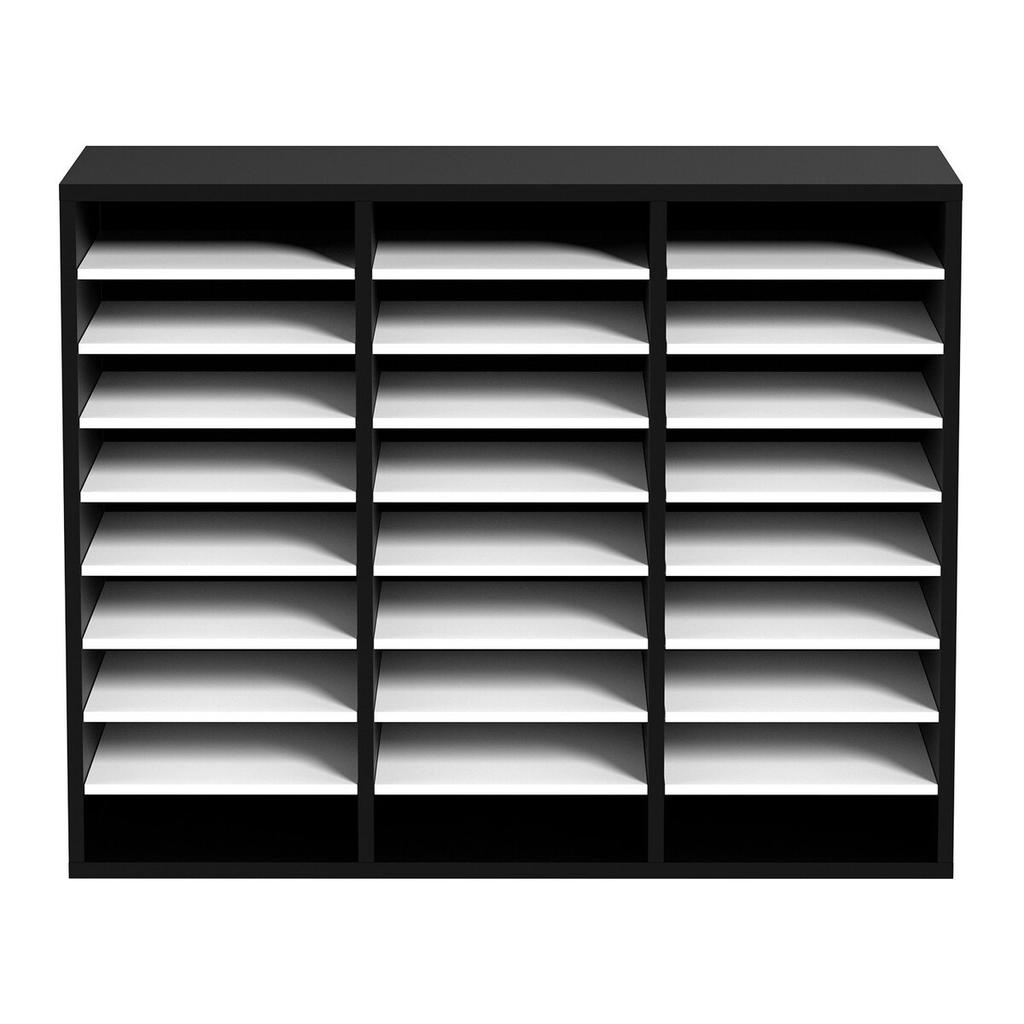 Wood Literature Organizer File Sorter Paper Storage Holder 27 Slots Black