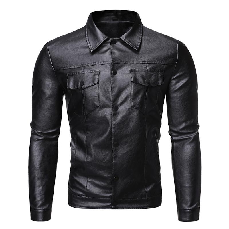 

Men s Motorcycle Slim Lapel Leather Jacket - Autumn/Winter 2020 Collection PY19 3XL чёрный