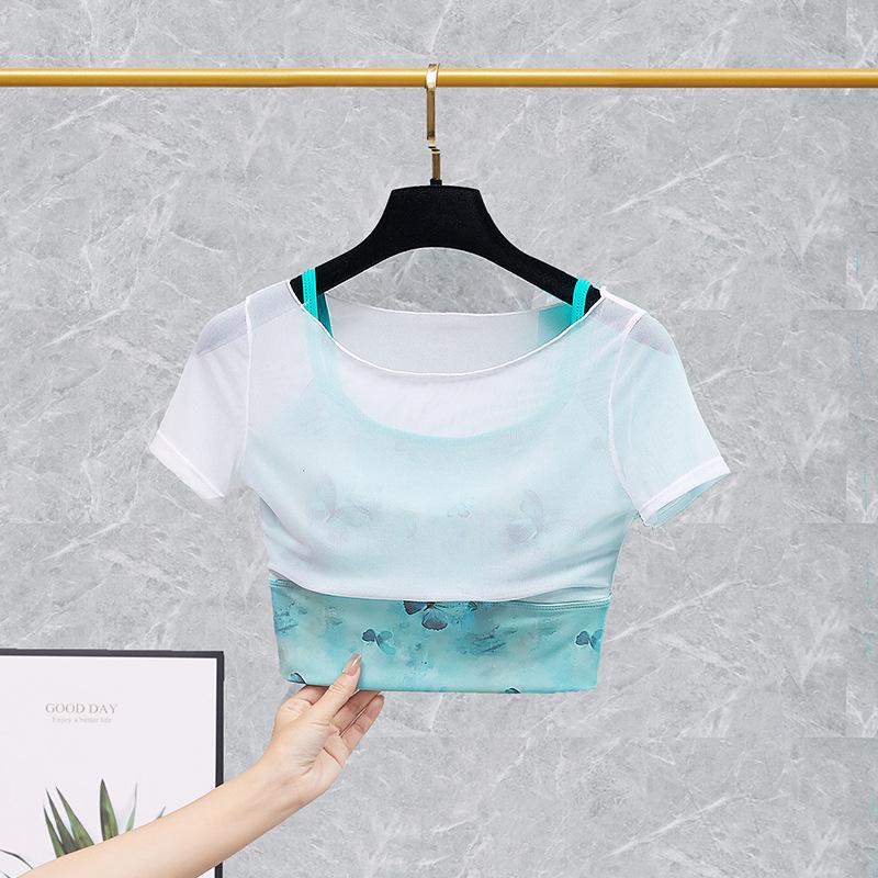Spring/Summer Retro Chinese Style Mesh Layered Yoga Tank Top for Women