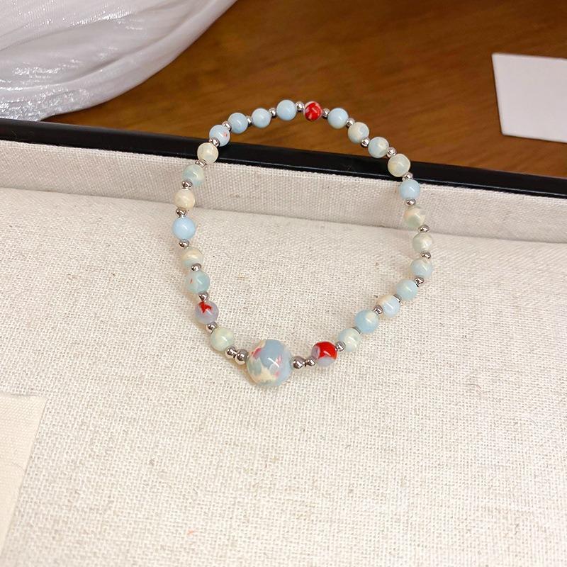 Aquamarine Fresh Zircon Flower Crystal Beaded Bracelet Light Luxury Premium Bracelet Bracelet Exquisite Niche Jewelry