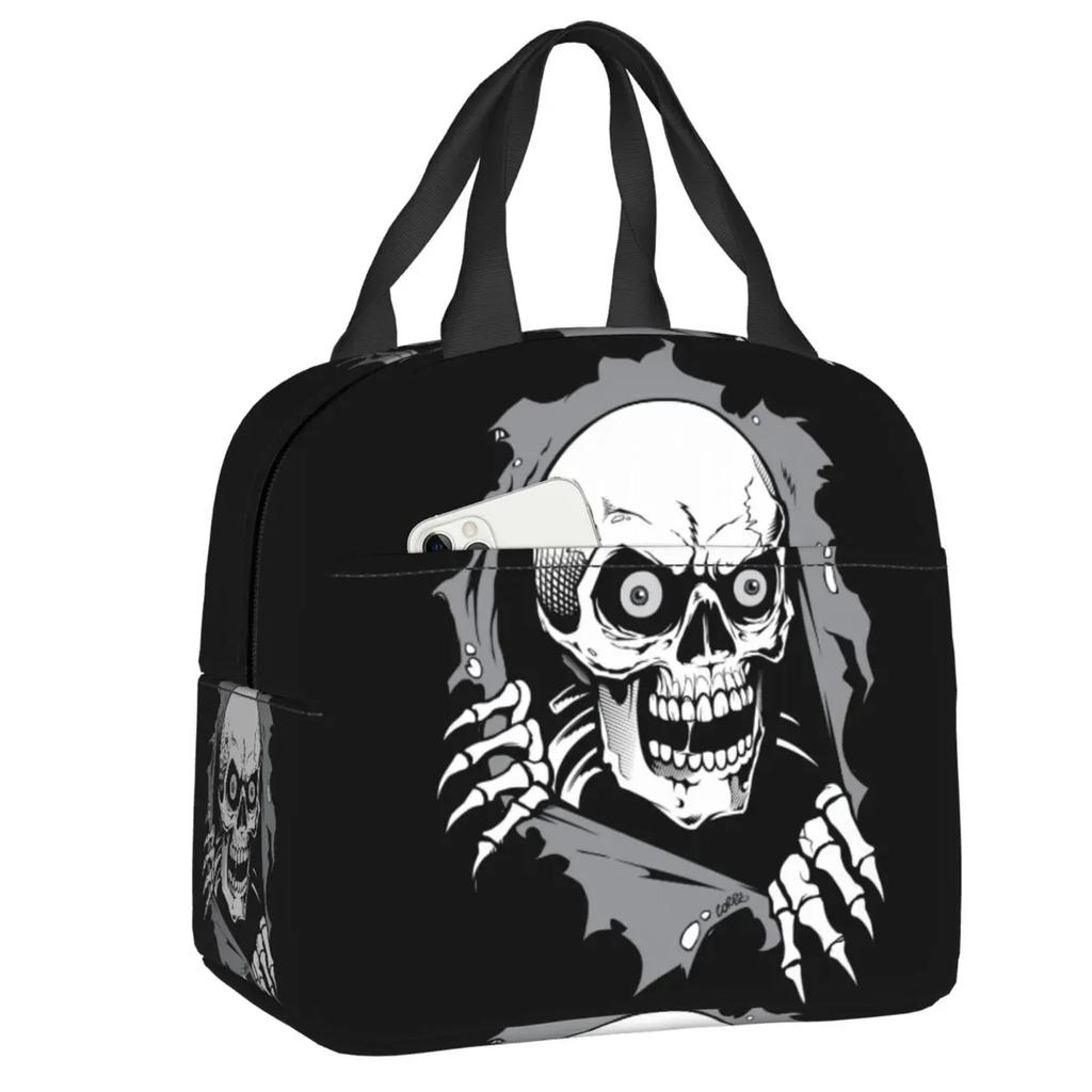 Skull Insulated Lunch Bag for School Office Resuable Thermal Cooler Lunch Box for Women Kids Food Container Bento Tote Bags