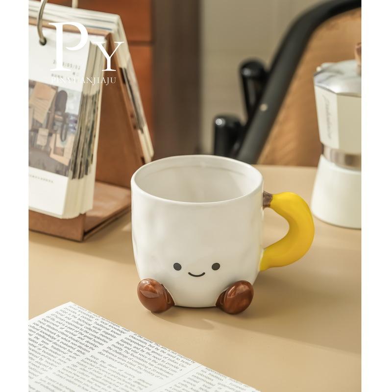 Creative Fun Apple Banana Mug Ceramic Coffee Cup Hand Painted Cup Milk Cup Underglaze Colored Couple Pair Cup