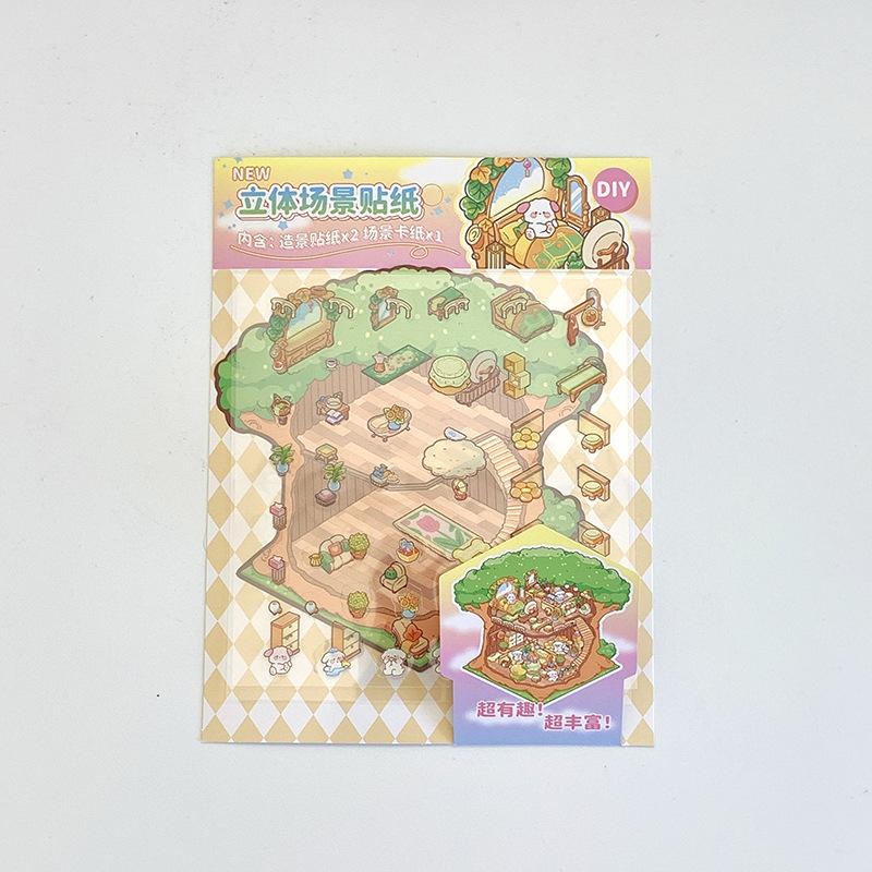 Cartoon Food Street Landscape Sticker Cabin Scene DIY Toy Game Sticker Festival Birthday Gift for Kids Girls and Children