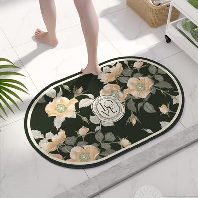 Diatomite Floral Bath Mat Bathroom Absorbent Foot Mats Quick Dry Toilet Rug Shower Carpet For Living Room Doormat Washable