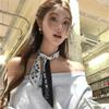 Korean Retro Striped Silk Scarf: Elegant Ribbon for a Sophisticated Look