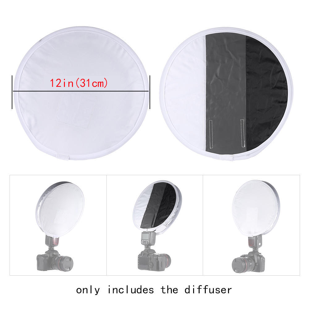 Multifunctional 12in 31cm Mini Portable Round On camera Flash Speedlite Diffuser Softbox with White Grey Black Color