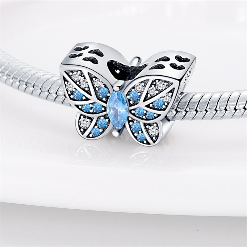 Original Charms  Copper Blue Leaf Butterfly Beads Fit Charms Plata  Bracelets For Women Women Jewelry Making Diy