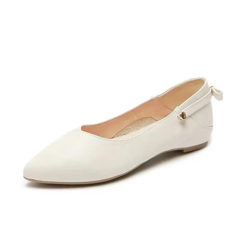 Fashion Shoes for Women White Black Pointed Toe Woman Flats Low Heel Elegant Price Spring with Discount Quick Delivery Vacation Non Slip