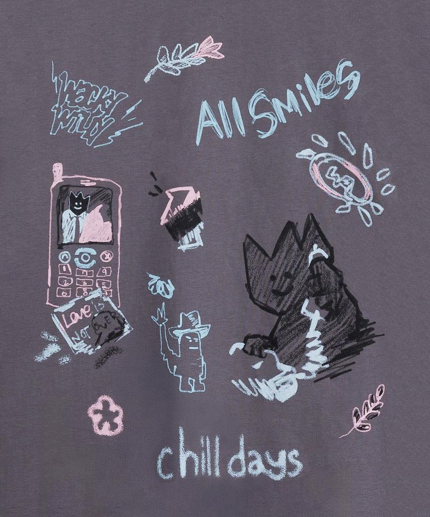 WACKY WILLY Kiki Multi-Graphic Long Sleeve T-Shirt Charcoal