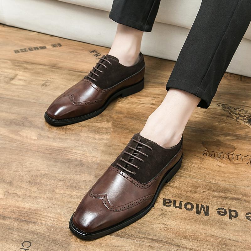 Fashion Designer Pointed Suede Patchwork Leather Wedding Oxford Formal Shoes For Men Casual Loafers  Homecoming Dress Footwear