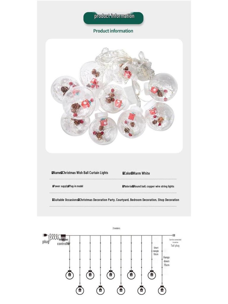 Festive Window Curtain Lights & Ornaments - Luminous Wishing Balls for Christmas Scenes