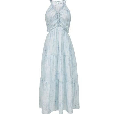 2025 Floral Print V-Neck Tie-Front Midi Dress