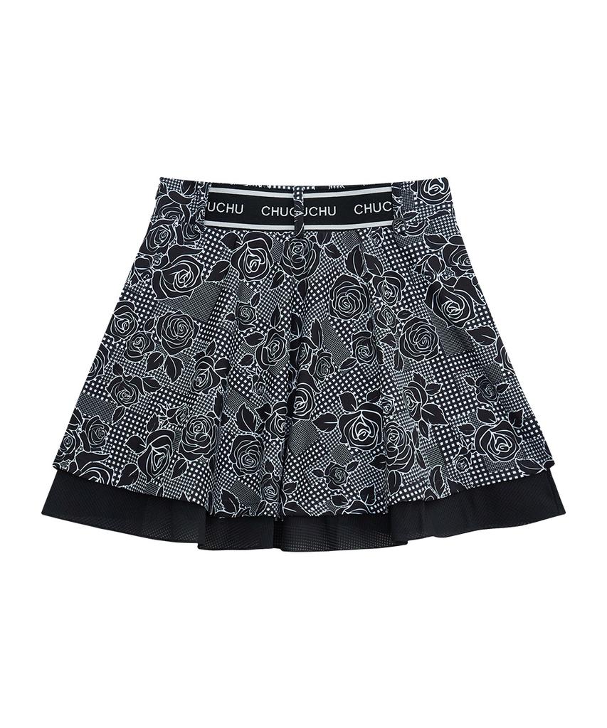 CHUCUCHU Rosé Double Flare Skirt (Black) Cbfss-Sk005W