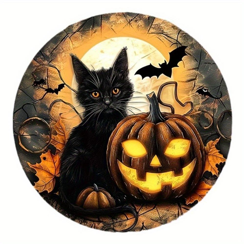 

2D Плоский 20*20см, Украшение для дома на Хэллоуин, Деревянный круглый логотип Тыква Черный кот, для Дома, Кухни, Сада, Спальни, Декора для бара. 20*20cm
