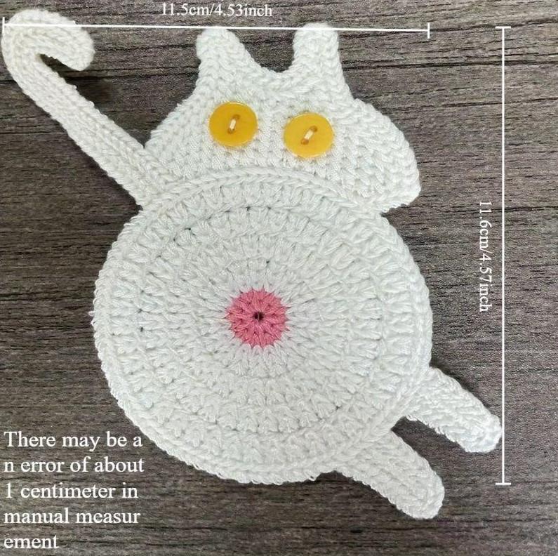 1pc Cat butt coaster knitted coaster, making your dining table more beautiful Knitted coasters Home dining table supplies