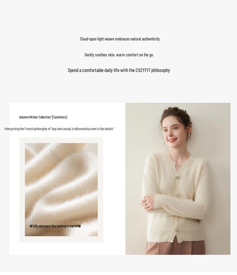 Autumn/Winter Women's Cashmere Cardigan - Single-Breasted, Round Neck Outerwear, Loose Fit