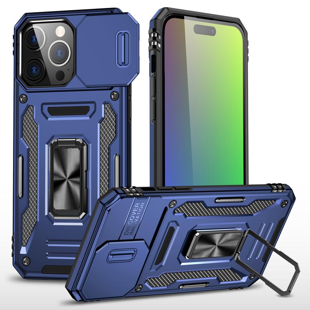 Armor Series For iPhone 16 Pro Case Slide Lens Lid PC+TPU Anti-Drop Kickstand Phone Cover