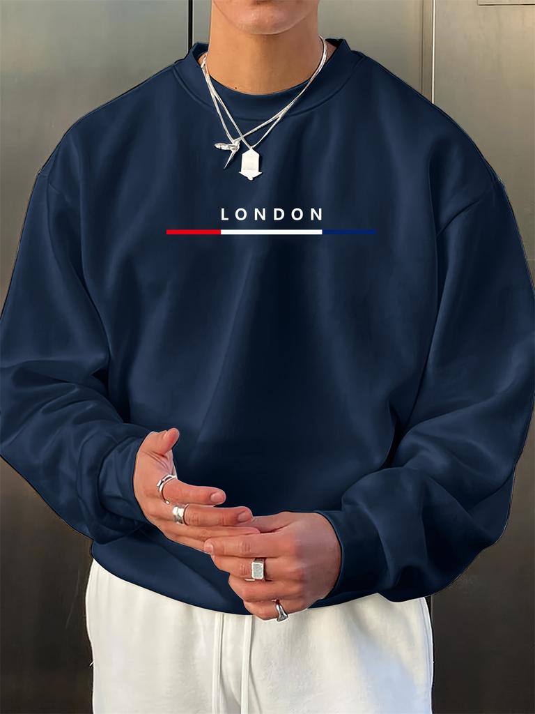 Fashionable Casual Loose LONDON Letter Pattern Printed Men's Autumn and Winter Long Sleeved Round Neck Sweatshirt