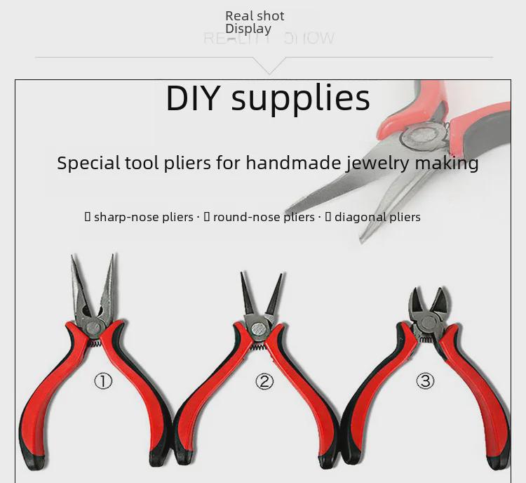 DIY-Schmuck-Werkzeugset: Spitzzange, Schere, Materialien für handgefertigte Ohrringe.