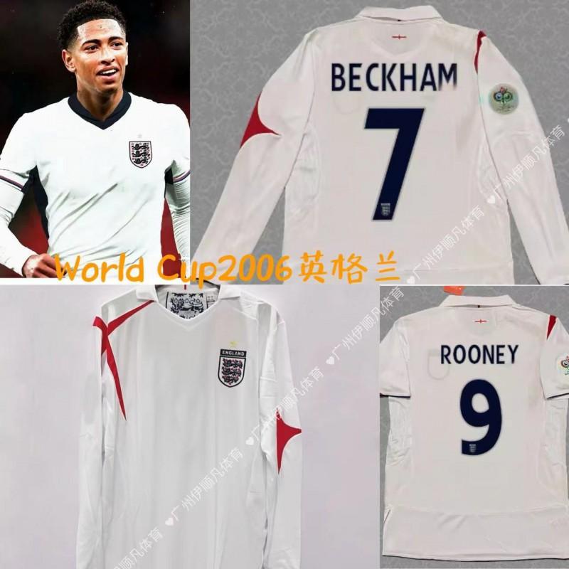 2006 Inghilterra Casa Retro Maglia da Calcio Manica Lunga Beckham 7 Gerrard Coppa del Mondo Abbigliamento per tifosi Maglia da Calcio