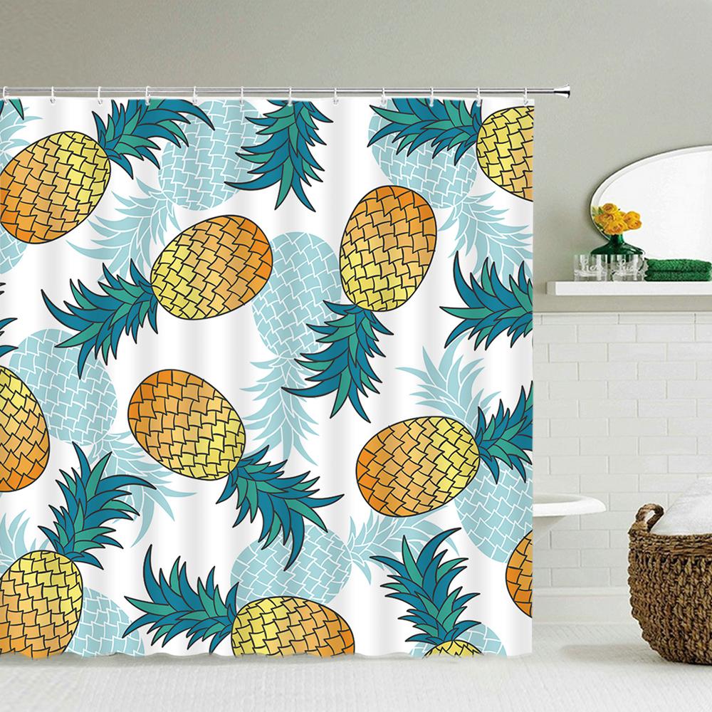 Fresh Pineapple Flower Tropical Green Plants Shower Curtain 3D Bath Screen Waterproof Fabric Bathroom Decoration Shower Curtains