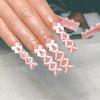 24Pcs Long Square Press On Nails With Colorful Rhinestones Detachable Full Cover Artificial Nail Tips