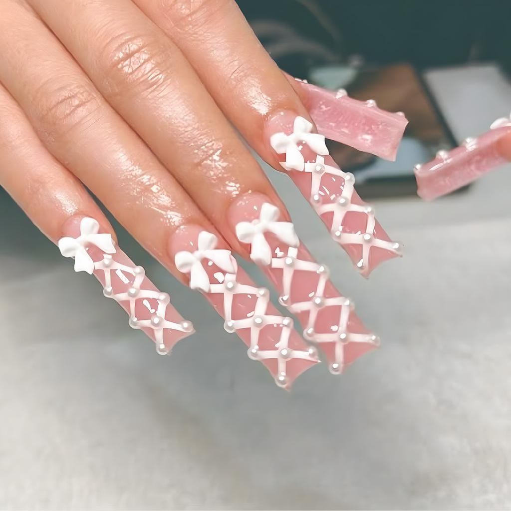 24Pcs Long Square Press On Nails With Colorful Rhinestones Detachable Full Cover Artificial Nail Tips