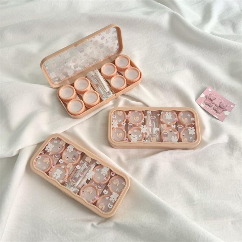 Cute Portable Cartoon Dog Bear Eye Contacts With Mirror Contact Lens Case Colored Lenses Container Box For Party Travel Set