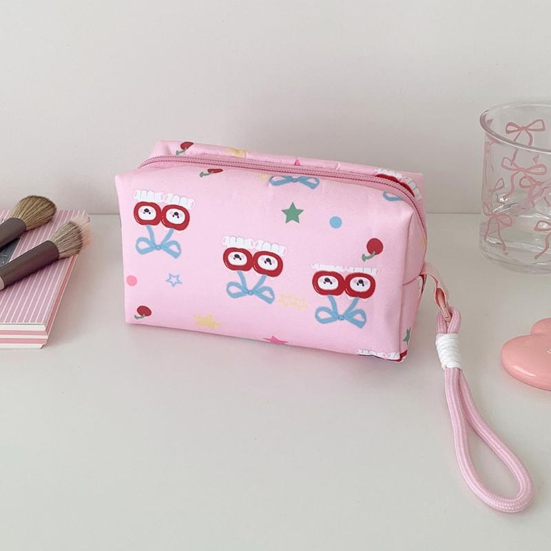 Creative Student Cosmetic Pouch With Cartoon Design Portable Hand Carry Water Resistant Polyester Makeup Organizers For Teens Women Daily Use