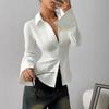 Camicia Casual da Pendolare da Donna, Vestibilità Aderente, Bottoni, Maniche Lunghe Svasate