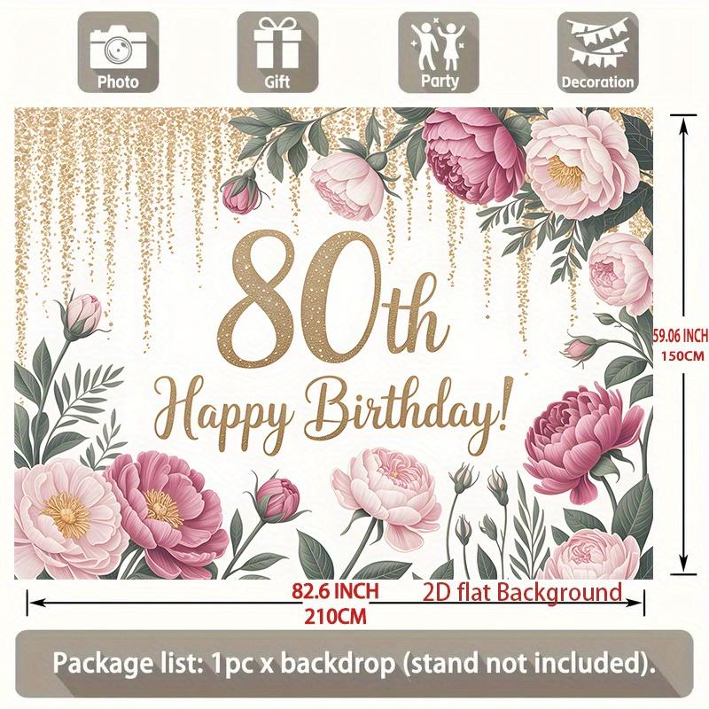 1pc Birthday 80th Glitter Floral Backdrop Golden #3908