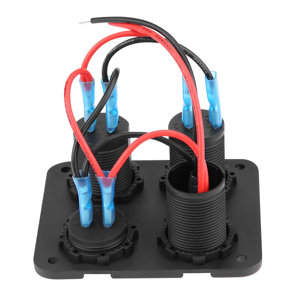 Keenso DC12/24V 4-Way Waterproof Switch Panel with LED Light, ON/OFF Toggle, 4.2A USB Socket, Voltmeter, and Cigarette Lighter (Blue Light) for Marine