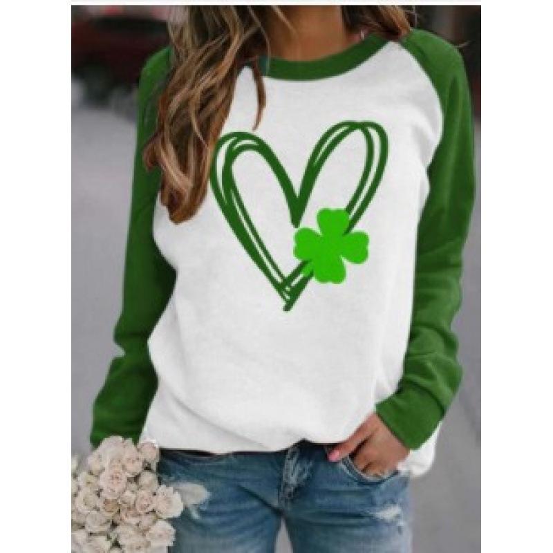 2026 Four-Leaf Clover 3D Print Urban Casual Raglan Pullover