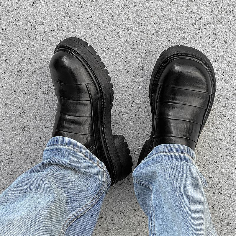 Fashion Thick Soled Men's Leather Shoes Luxury  Designer Styles Daily Fashion Party Outdoor Casual Youth Shoes Classic Black