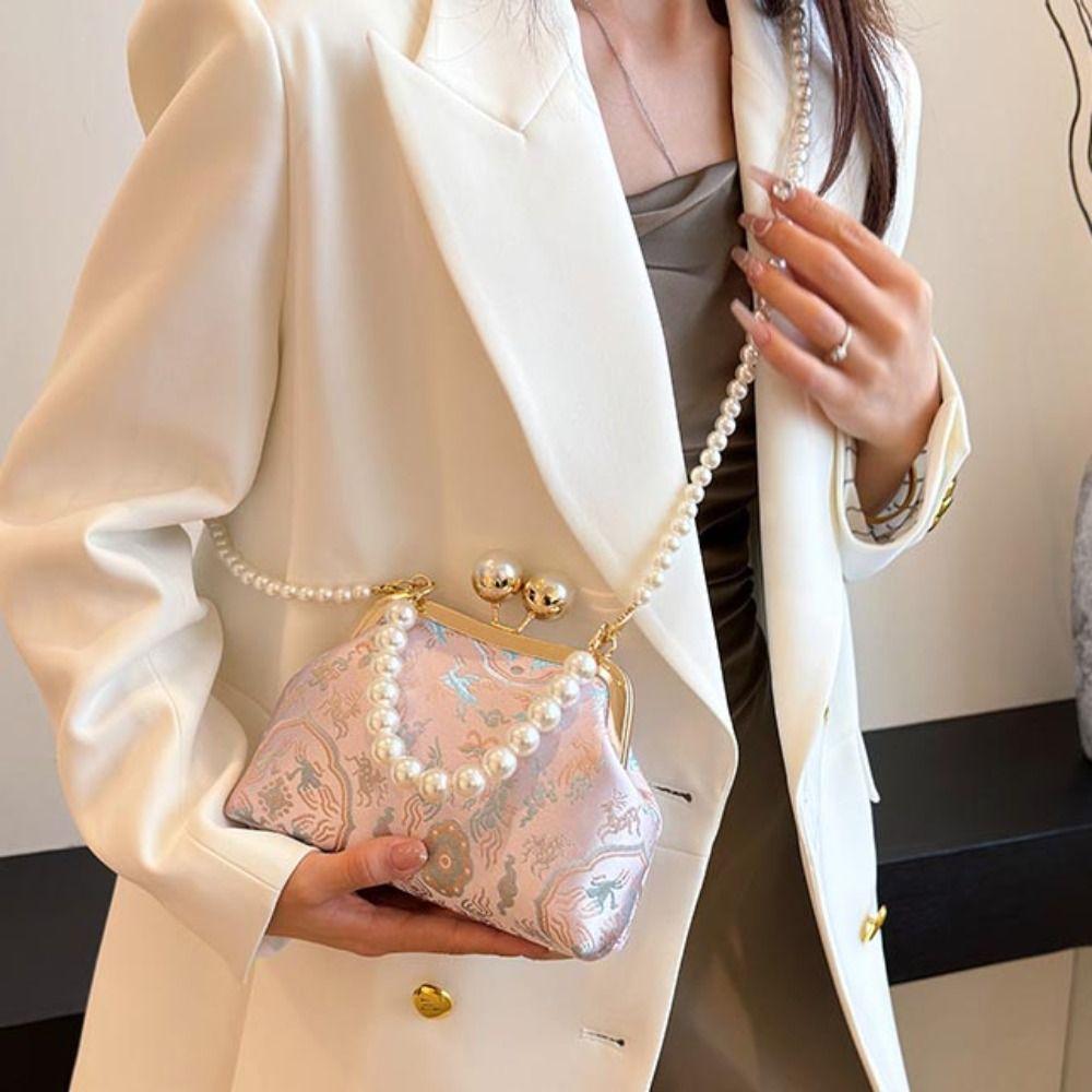 Pearl Chinese Style Handbag Shoulder Ladies Shell Bag Trendy Embroidery Banquet Bag  Party
