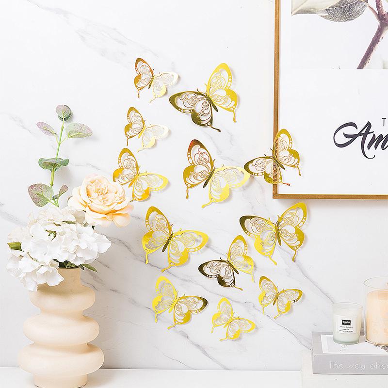 12Pcs/set 3D Hollow Butterfly Wall Sticker for Home Decoration DIY Wall Stickers Modern Wall Art Living Room Decoration
