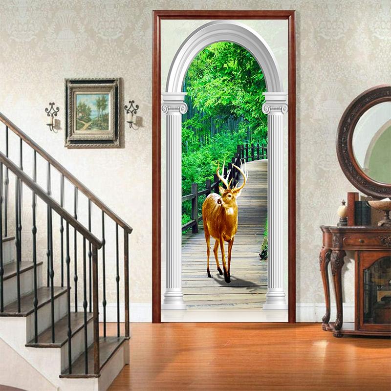 Schöne Landschaft Tür Kühlschrank Dekoration Aufkleber Sonnenuntergang einfache abstrakte Linien Bambus Tapete für Wohnzimmer Home Decor Schlafzimmer Kunst Aufkleber