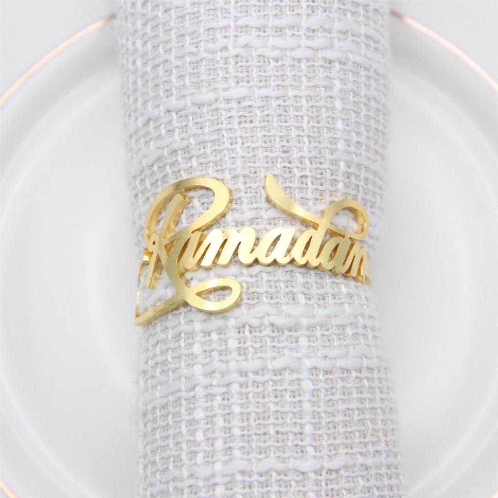 6Pcs New Ramadan Napkin Rings Metal Gold Bismillah Eid Mubarak Table Napkin Holders Ramadan Decoration Eid Party Supplies