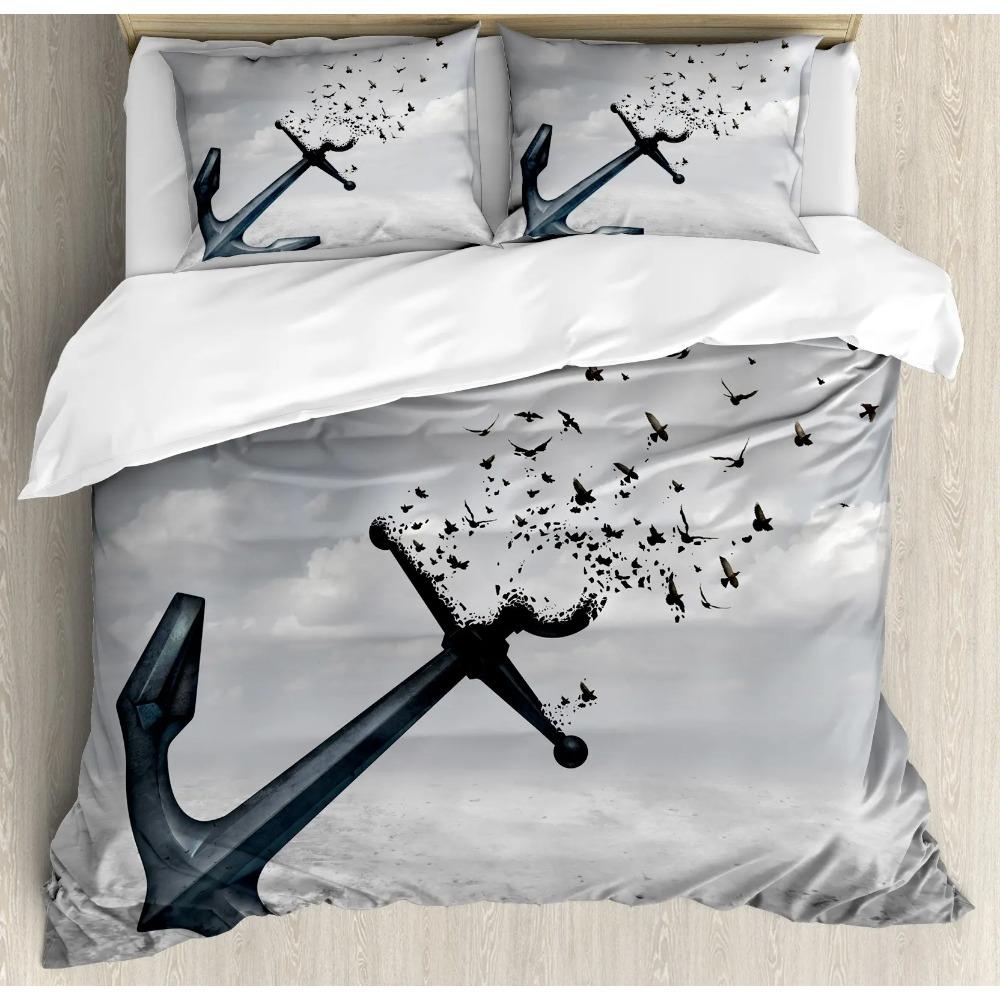 Nautical Bedding Set Full Size Sailing Anchor Bed for Boys Teens Comforter Cover Soft Duvet Quilt Cover