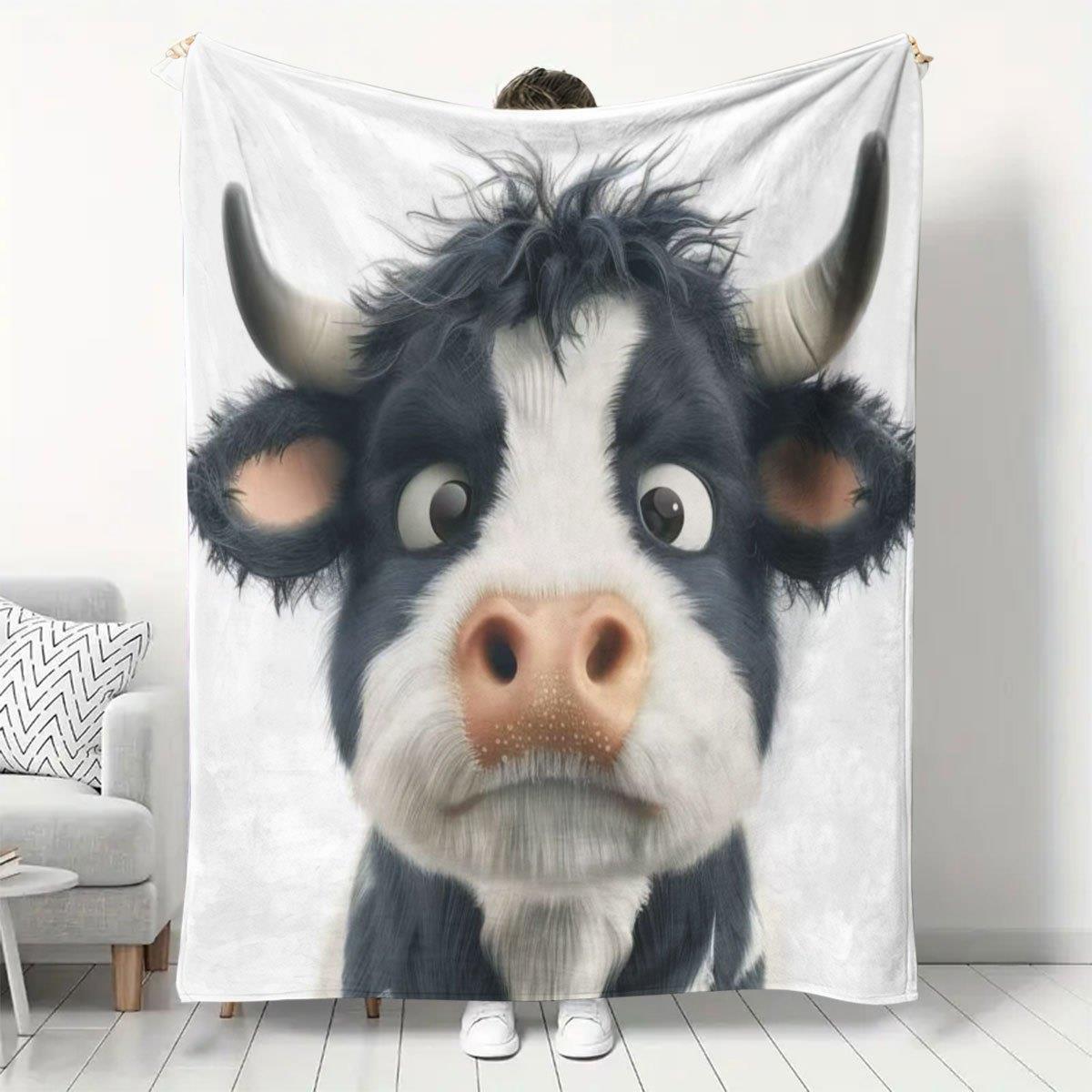 Cow Print Blanket - Soft Flannel Cow Design with Black White Highland Cow Face,All-Season Cozy Bedspread Room 130x150cm51x59in