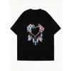 White T-Shirt With Dreamcatcher Heart Floral Print For Casual Wear